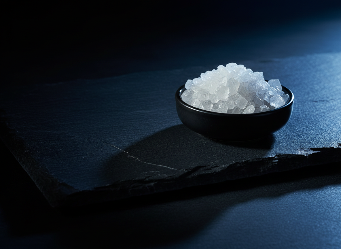 Nutritional crystals in a dark dish