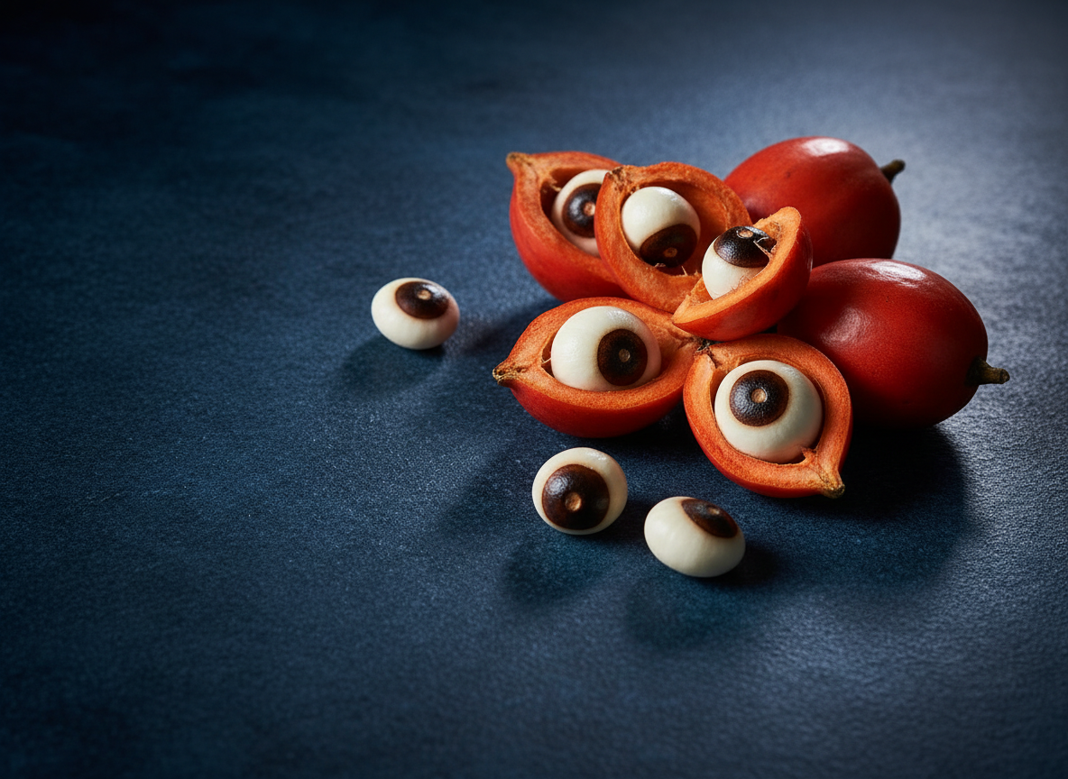 Opened guarana fruit and seeds