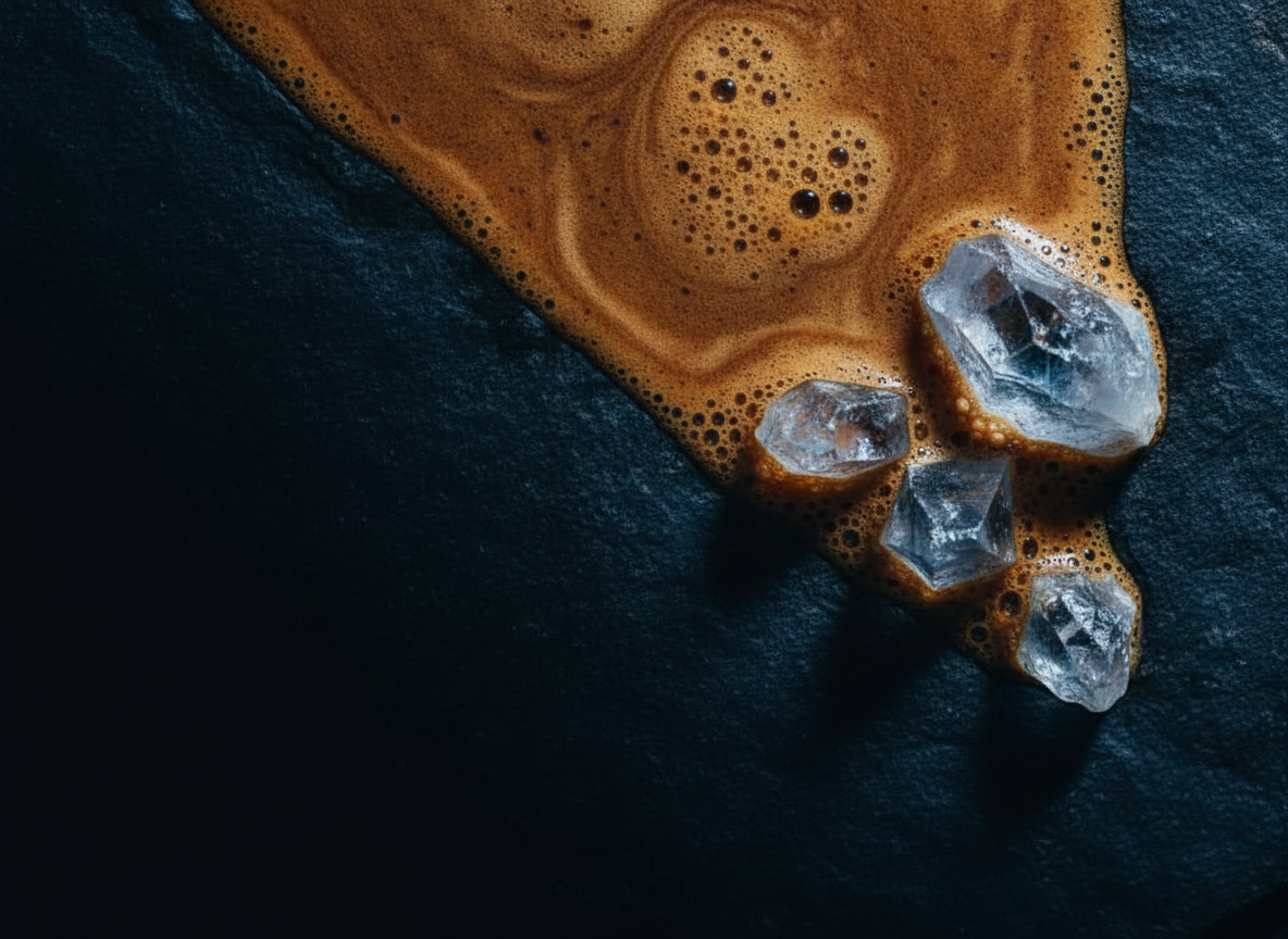 Espresso crema with mineral-like crystals