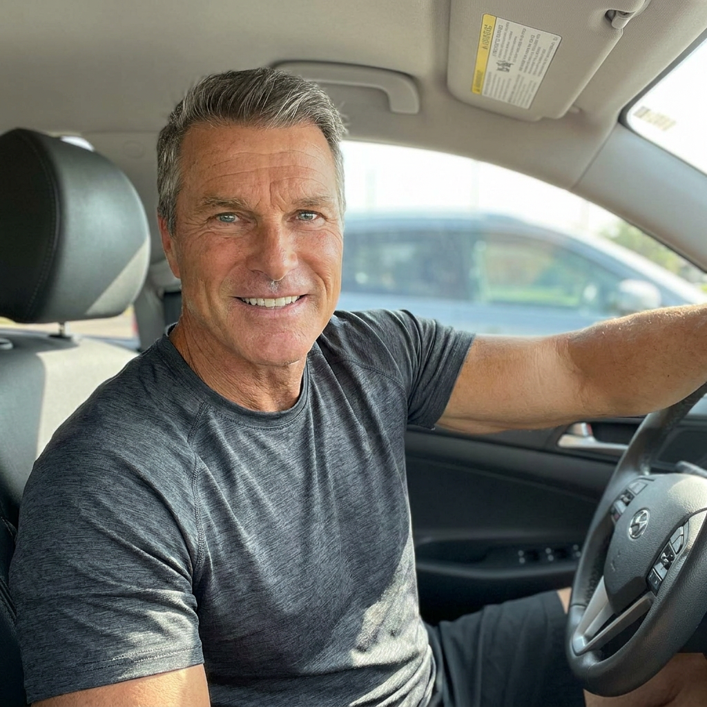 Clark Graham in a relaxed car setting