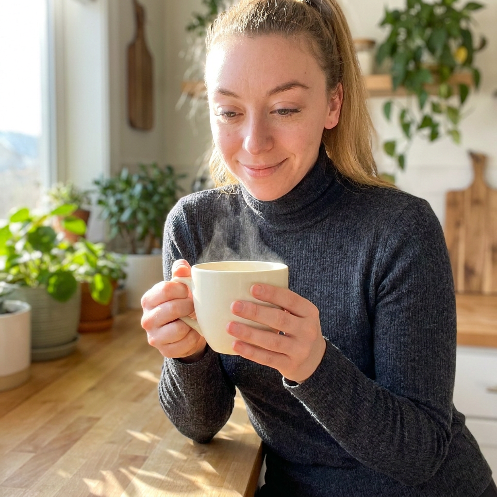 Jess A. in a morning coffee setting