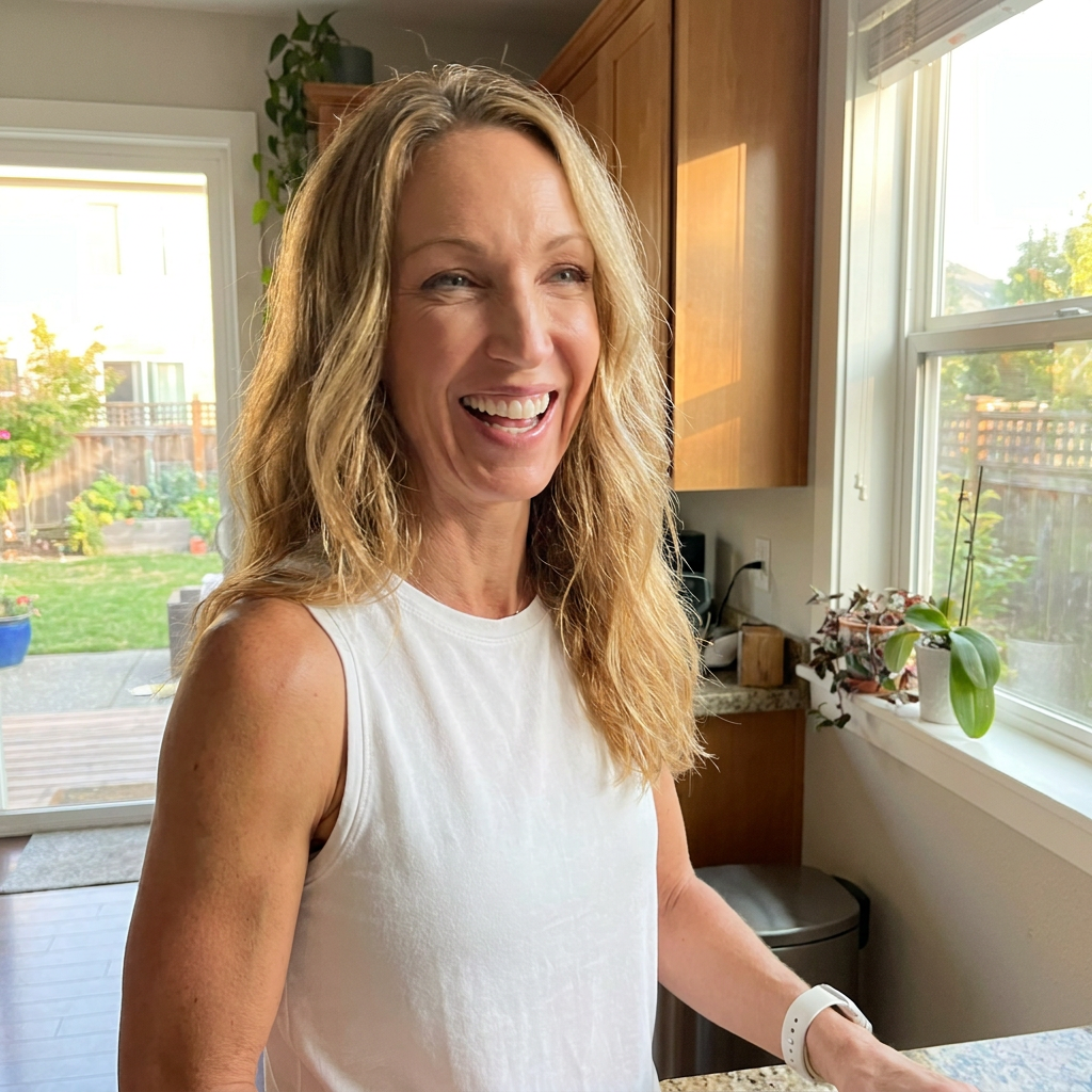 Pamela Adams in a bright home kitchen